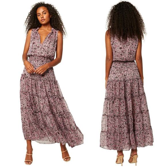 Misa Los Angeles Floral Hollen Maxi Dress Synched Waist Pink/White Size Medium - Picture 9 of 9